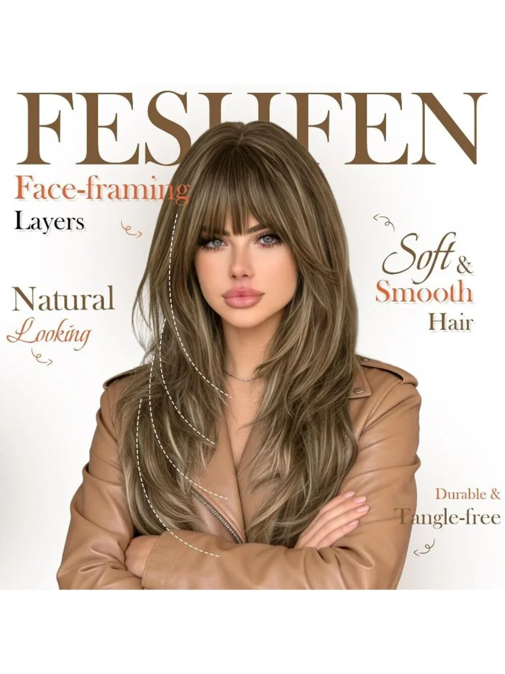 Women's Brown Blonde 24 Inch Natural Synthetic Long Straight Sleek Layered Wigs